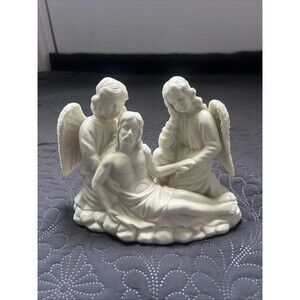Vintage Jesus with Angels Figurine Resin Religious Lamentation Home Altar Decor